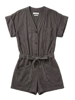 OVERLOVER grey lightweight classic quiet luxury linen romper S
